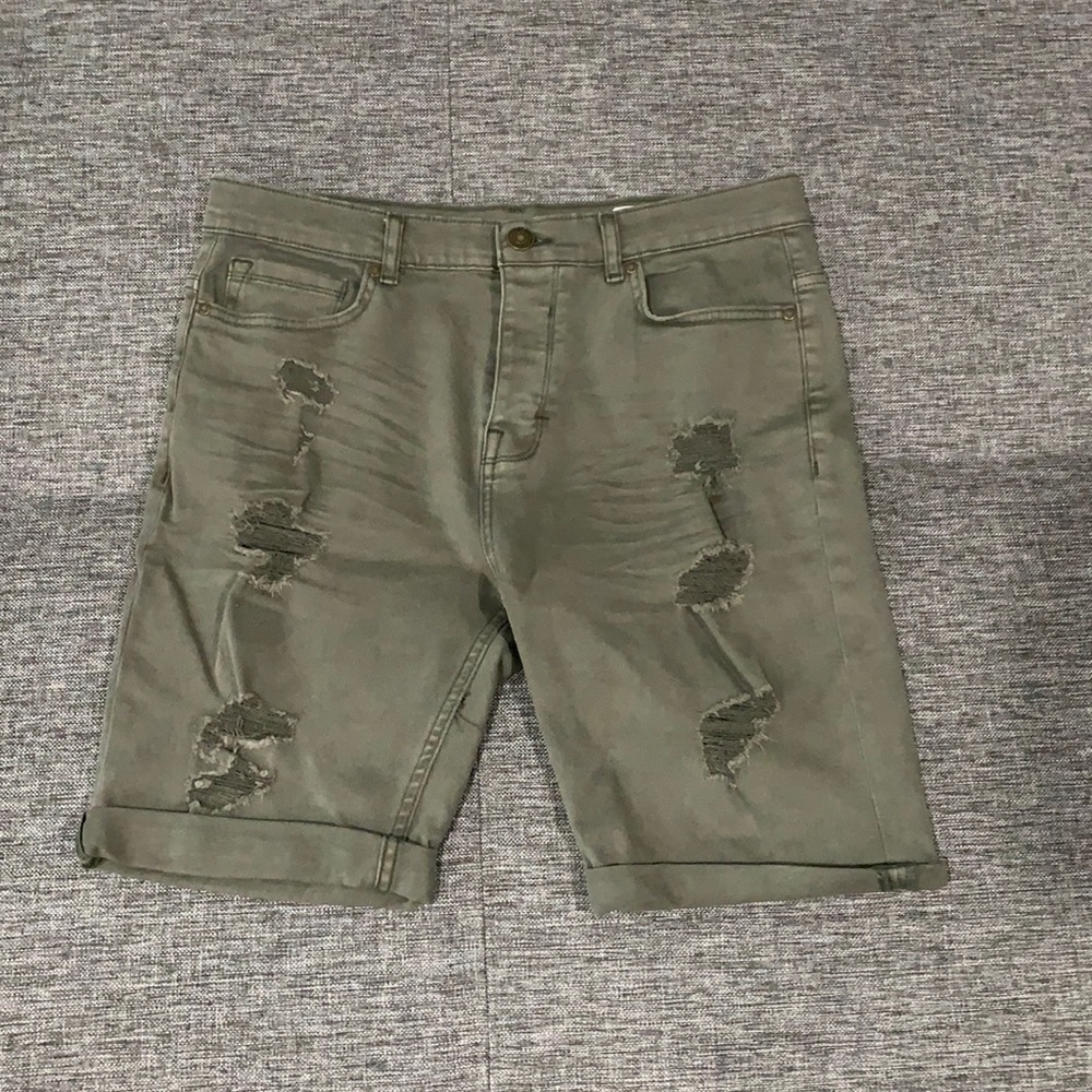 Olive denim co distressed shorts